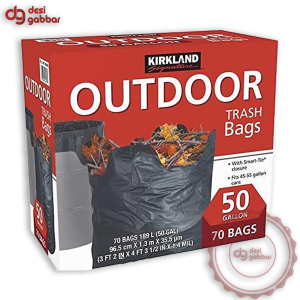 Kirkland Signature 50-Gallon Outdoor Trash Bag With Smart Tie Closure, Black, 70-count (70-Pack)